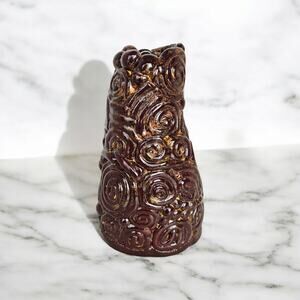 Signed Rustic Swirl Coiled Free Form Design Brown & Gold Pottery Vase